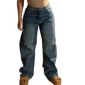 Barrel Y2k Stone Detail Denim Jeans for Women - Baggy, y2k, Bottom, Womenswear