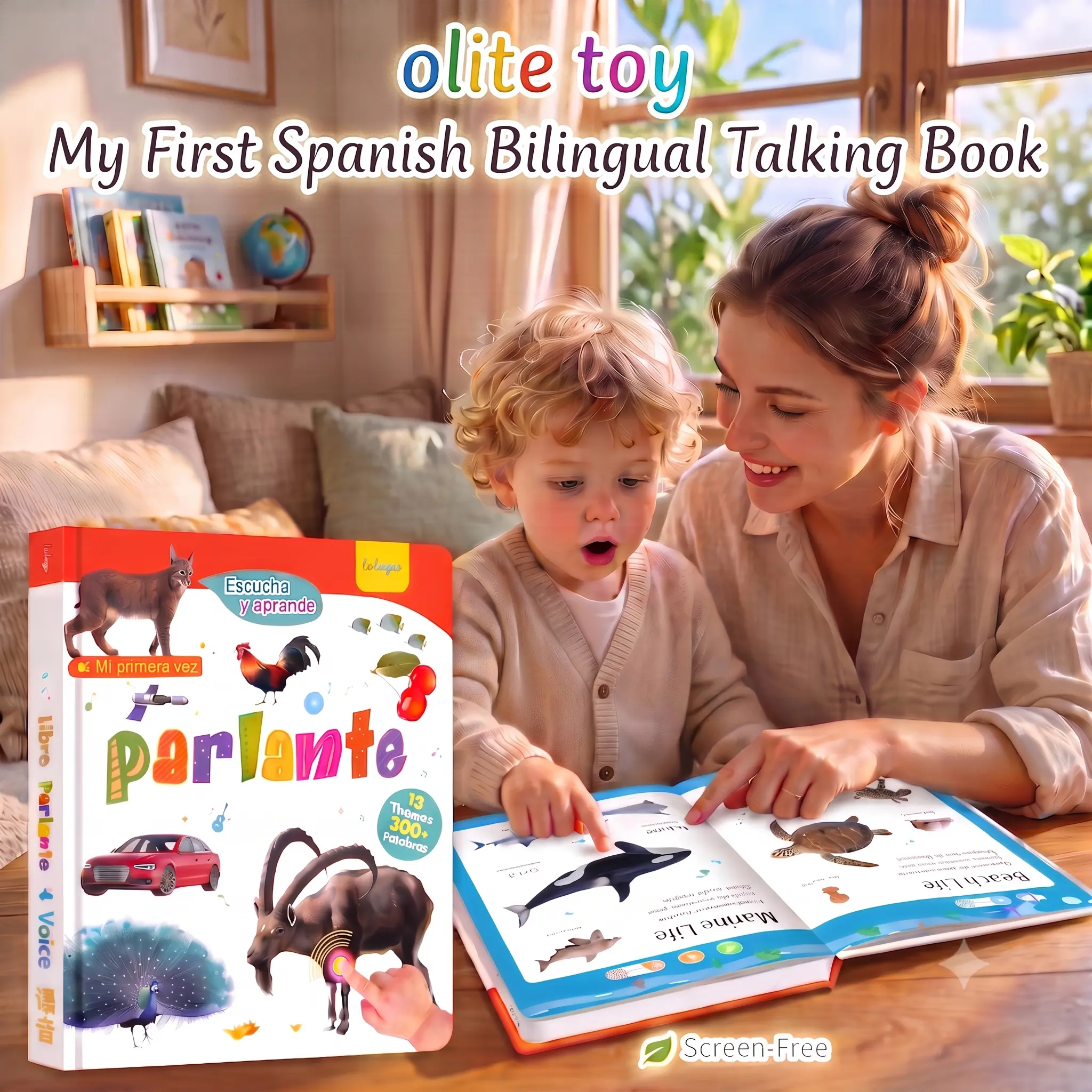 New Spanish & English Bilingual Sound Book for Kids Ages 1–6, Interactive Educational Toy with 300+ Words & 13 Themes, Multilingual Language Learning Tool, Educational Toys for Kids & Gift Idea