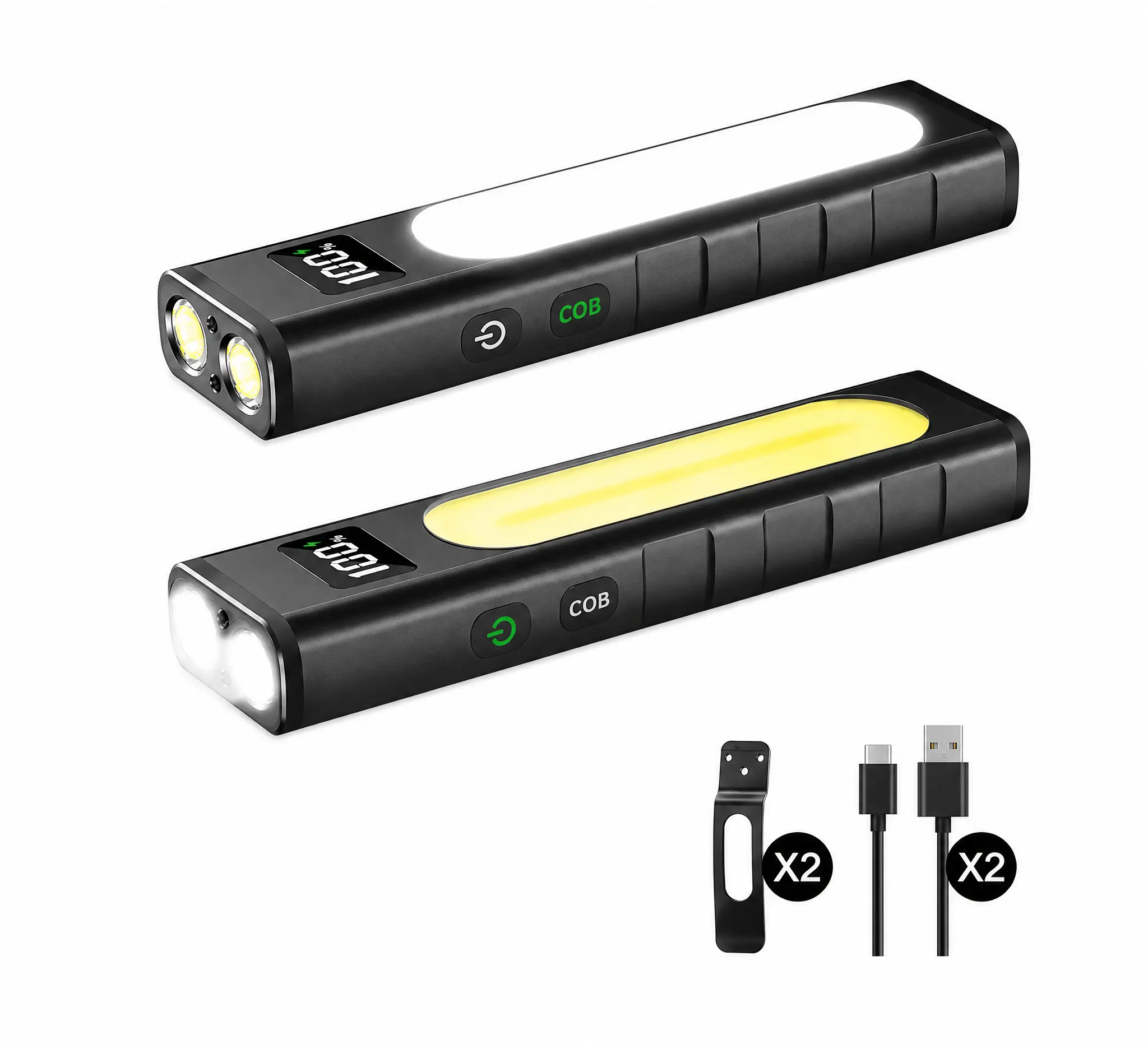 2-Pack Rechargeable Flashlights High Lumens 1800, Flat EDC Flashlight with Magnetic, 11Mode Pocket Flashlight Super Bright, Powerful LED Flashlights, Tactical Flash lights for Home, Camping, Emergency, Work