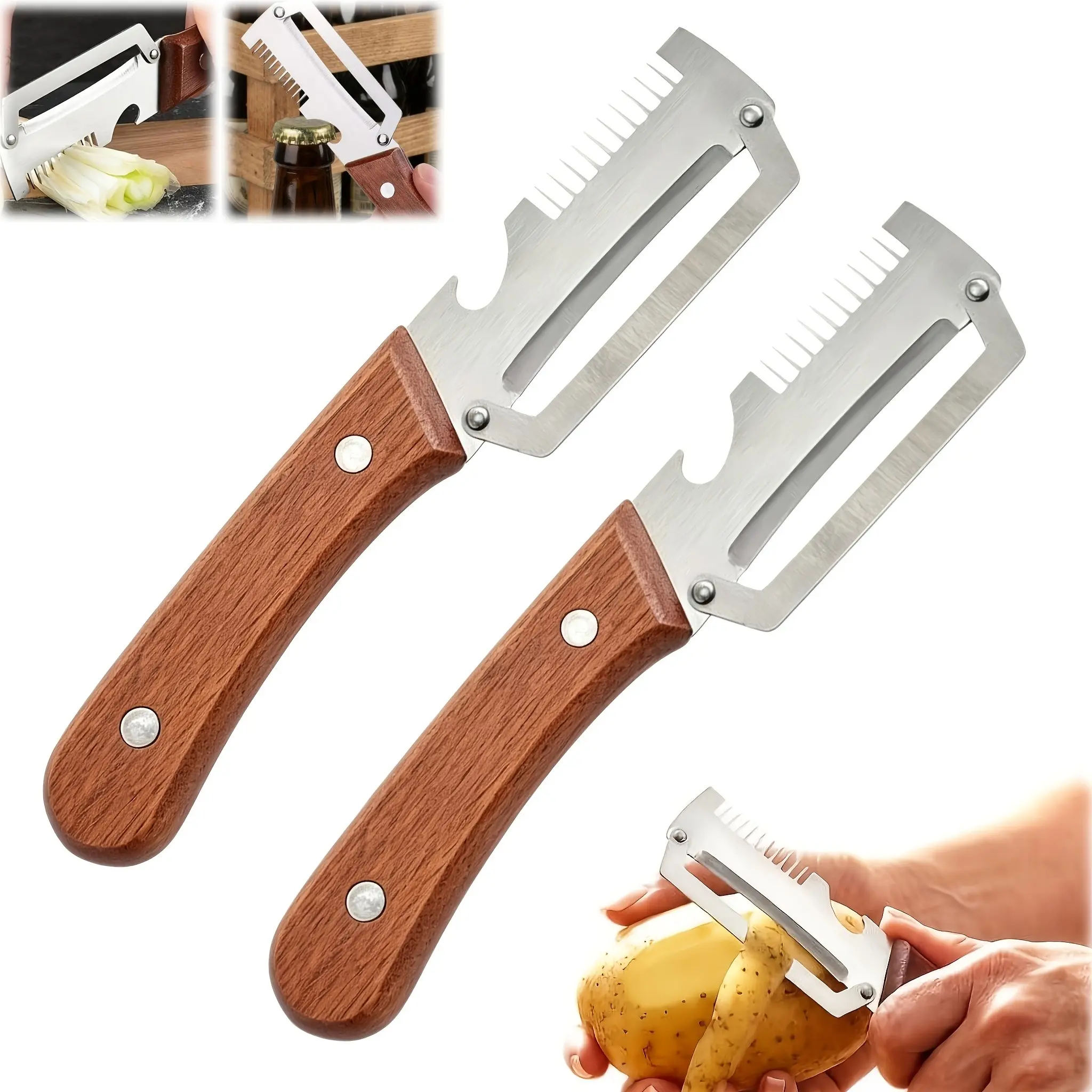 2-Piece Stainless Steel Vegetable Peeler Slicer, Vegetable Peelers for Kitchen, Multi-Function Kitchen Tool, Vegetable Fruit Cutter, Veggie Cutter, Durable Vegetable Slicer, Ergonomic Handle, Thick Blade for Pumpkins, Carrots, Potatoes