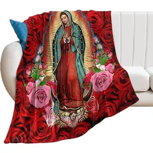 Virgin Mary Our Lady of Guadalupe Blanket Super Soft Flannel Warm Blankets - for Bed Sofa Bedrooms Travel Home Decoration Throw Blanket