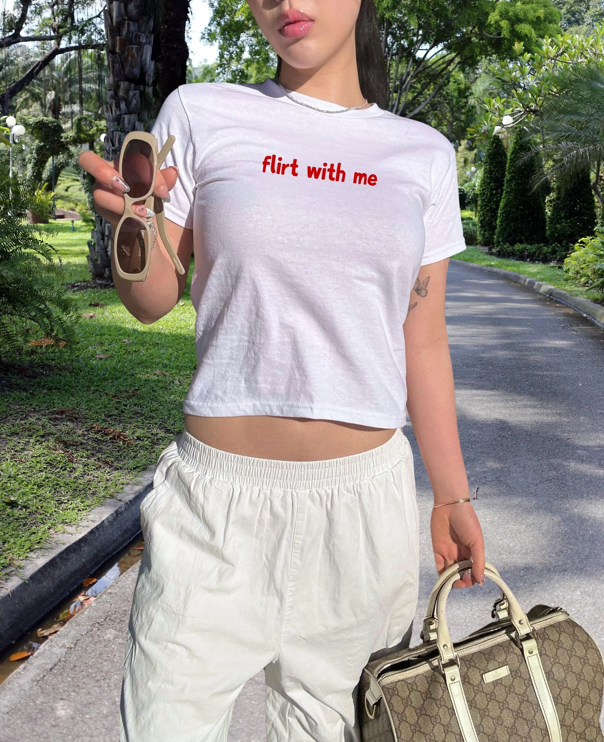 Flirt With Me Baby Tee Y2k Slogan Crop Top