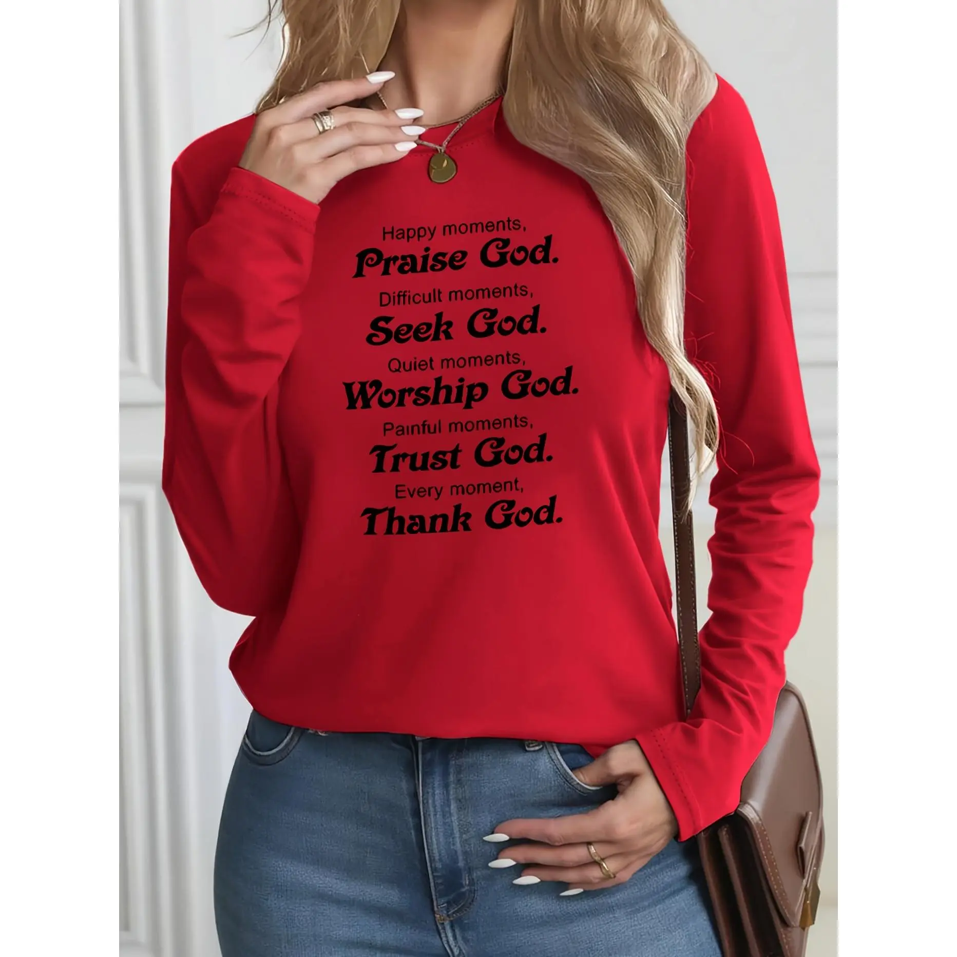 Slogan Pattern Printed T-Shirt, Casual Round Neck Base Shirt, Spring Summer Vacation Long Sleeve T-Shirt, Women's Sportswear, New Women's Fashion, Machine Washable