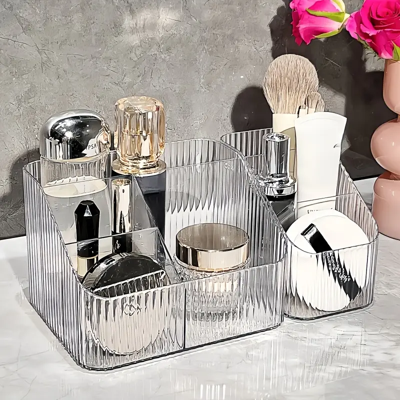 1PC Large Capacity Cosmetics Storage Box Thick Plastic Multi-functional Desktop Organizer Shelf for Vanity Bathroom Desk Space Saving Durable Makeup Storage Container
