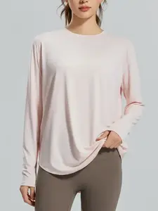 Women's New Ice Silk Loose Yoga Long Sleeve Quick-Dry Round Neck Breathable Fabric Activewear Fitness Gym Workout Tops Versatile Outdoor Sports T-Shirt