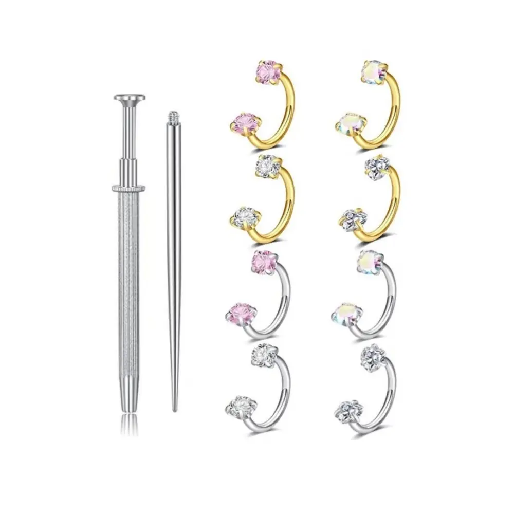 8pcs Horseshoe Nose Rings for Women Men Nose Hoops Studs Screw L Shaped Hypoallergenic Nostril Piercing Jewelry + 1pc Piercing Tool + 1pc Clamp Tool campingessentials