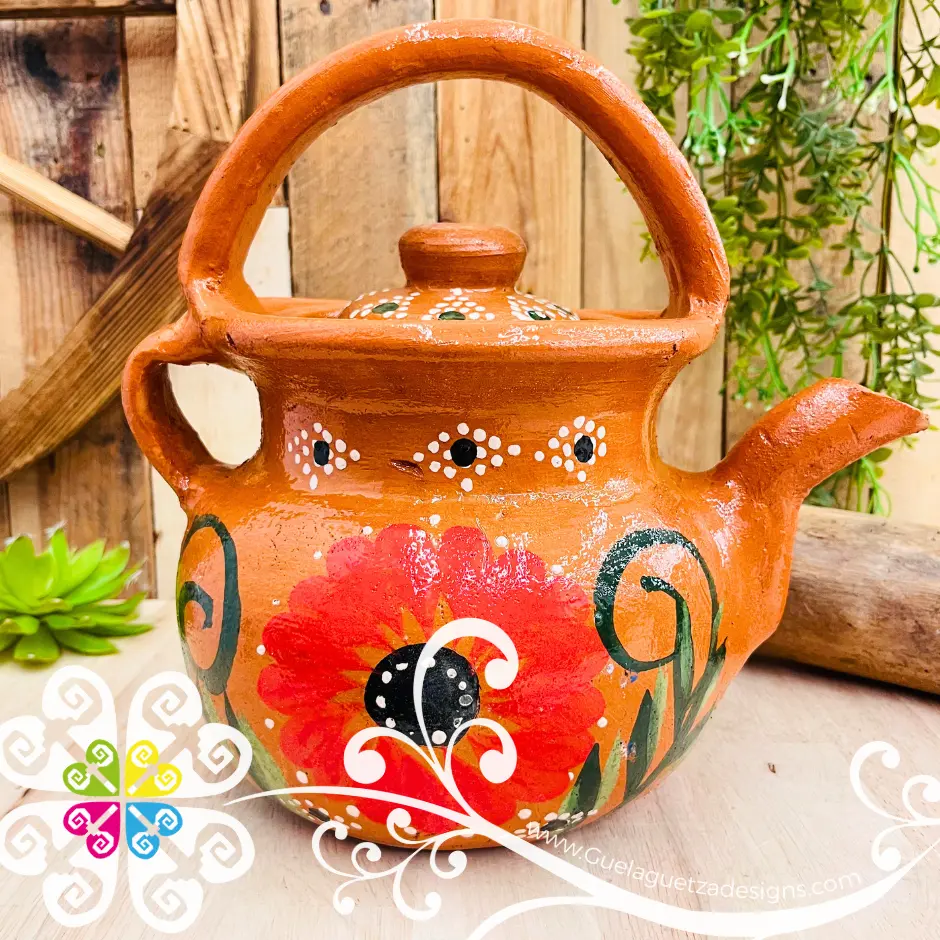 Capula Dots and Flor Clay Tea Pot - Mexican Clay Kitchen