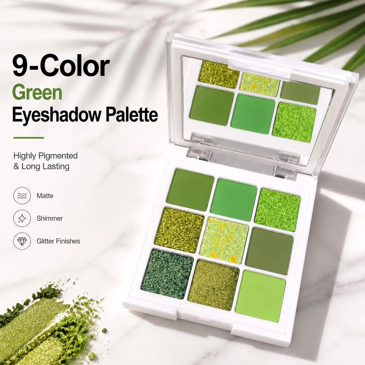 insfany 9-Color Eyeshadow Palette with Gentle & Blendable Forest Moss Tones, Matte, Shimmer & Sparkle Finishes, Long Lasting Wear for Beginners & Swollen Eyelids, Avocado Shades, Low Saturation Forest Moss, Multi-Pack, Youth, Limited Edition, Silicone Fre
