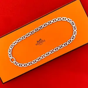 Pre-owned HERMÈS Sterling Silver 925 (Ag925) Small Leather Goods Hermes Grandspore Silver Necklace