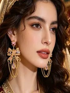 Middle Eastern Style Rhinestone Butterfly Tassel Earrings, Fashionable Luxury Heavy Feel Jewelry, Perfect for Parties and Gatherings