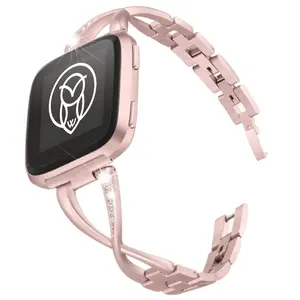 Choros Stainless Steel Band for Fitbit Versa 2 with Cubic Zirconia Elegant Metal Strap with Jewelry Clasp Fits Versa Lite & Versa 2 5.3"–8.3" International Warranty - Wearable