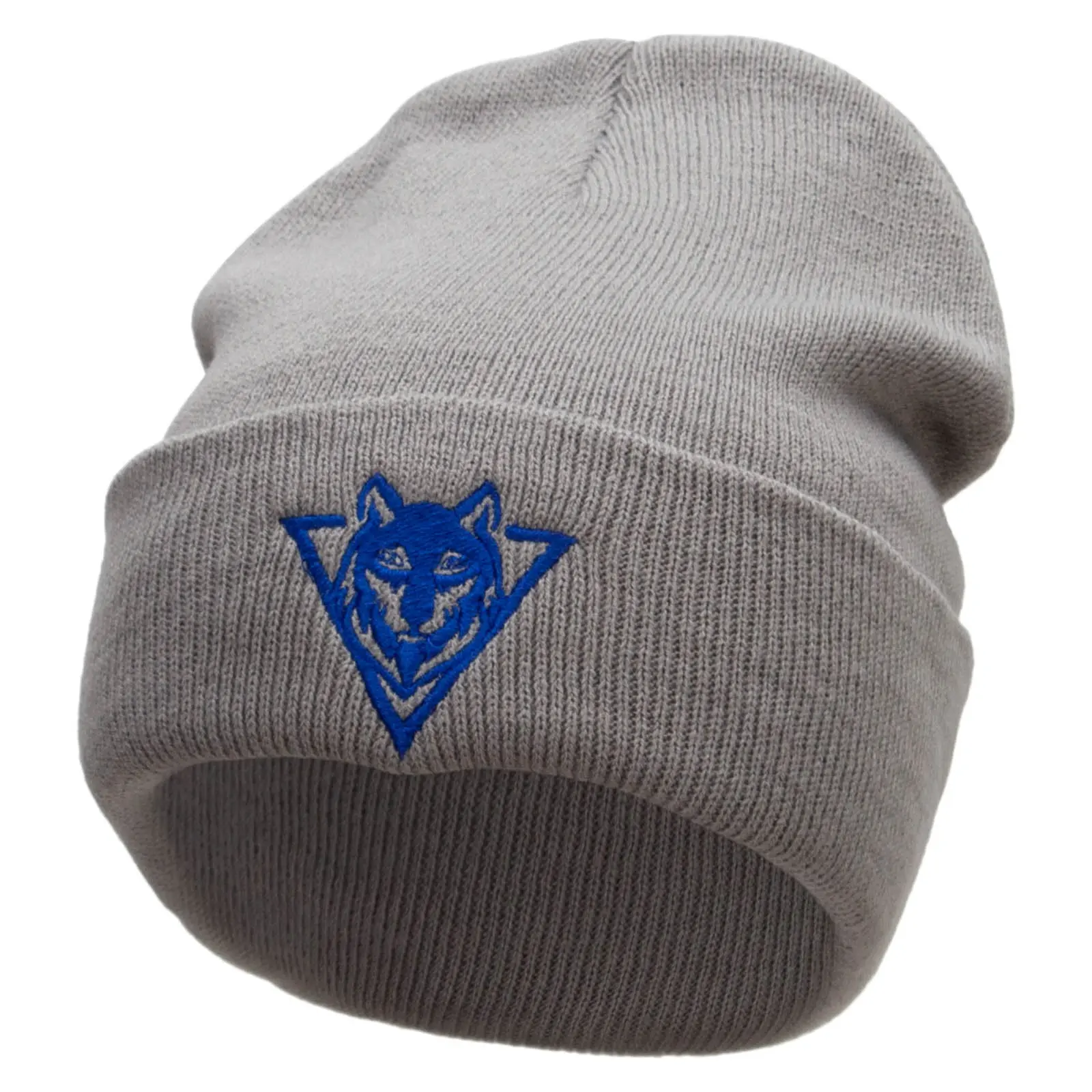 Wolf Embroidered 12 inch Acrylic Cuffed Long Beanie