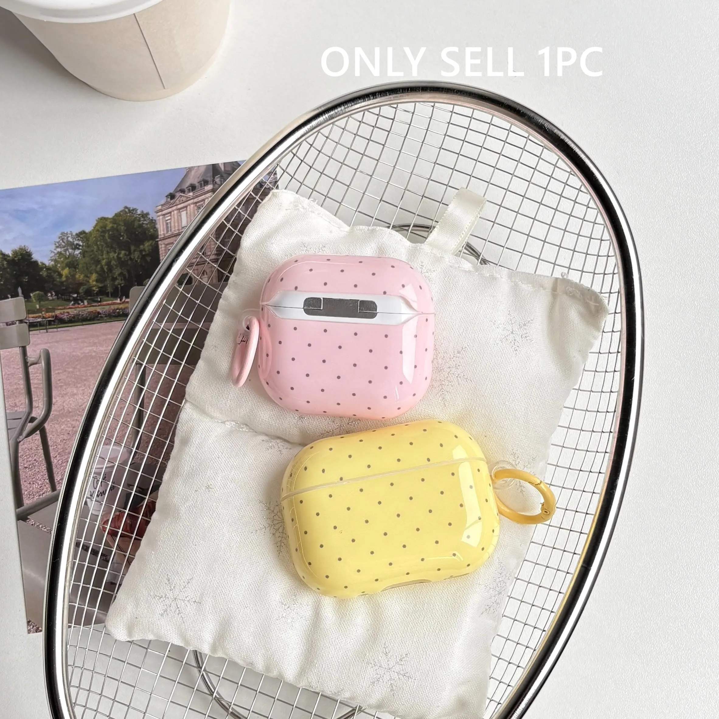 Simple Adorable Cute Macaron-Colored Yellow Pink Wave Point Pattern Glossy Protective Earphone Case Cover For AirPods 1 2 3 4 Pro Pro2 Pro3 Protection
