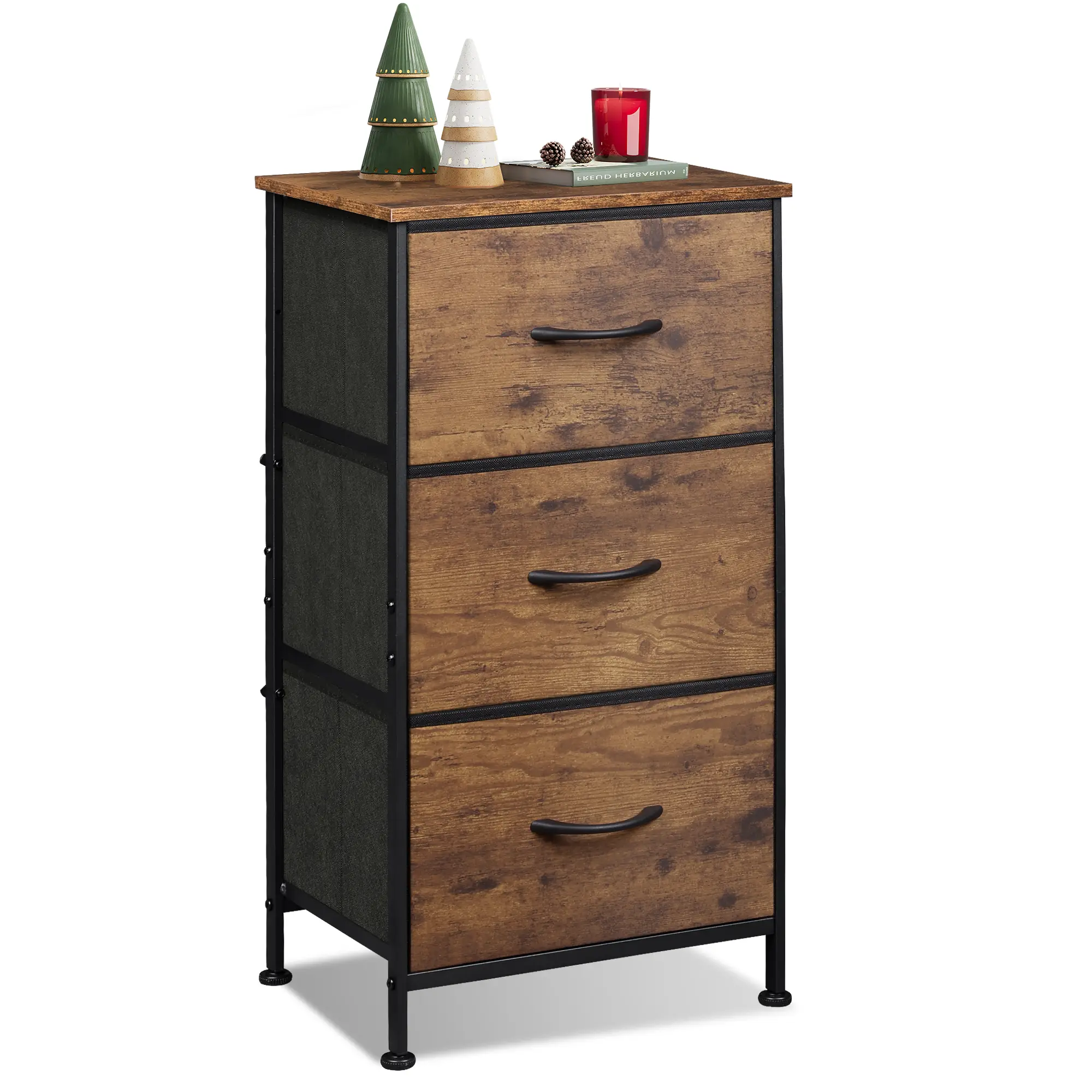 WLIVE Dresser with 3 Drawers, Fabric Nightstand, Organizer Storage Dresser for Bedroom, Hallway, Entryway, Closets, Sturdy Steel Frame, Wood Top, Easy