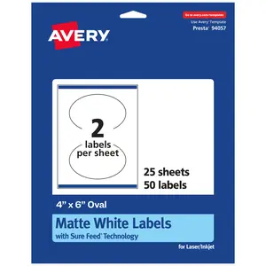 Avery Matte White Oval Labels, 4" x 6"