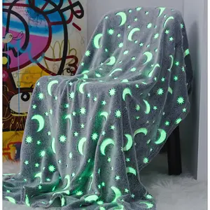 Luminous Blanket Thick Ultra Soft Flannel Warm Comfortable Moon Star Pattern Design Beautiful Christmas Gift