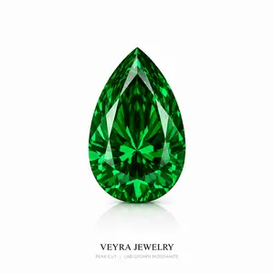 VEYRA 5ct pear Green Color VVS1 Hand-Cut Moissanite GRA Certified Custom Setting Available for Ring, Necklace & Earring