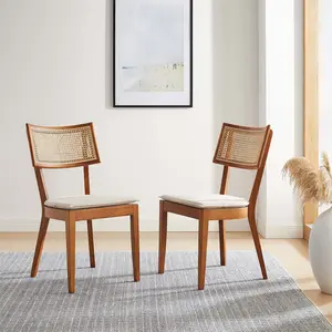 Modway Caledonia Fabric Upholstered Wood Dining Chair Set of 2 in Walnut Beige