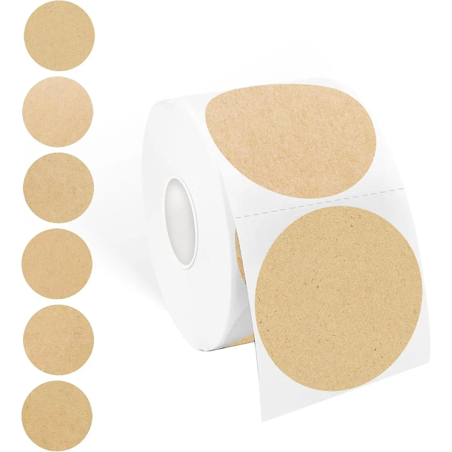 2 Inch Round Thermal Label, Self-Adhesive  Circle Sticker for Logo Design, Multipurpose Direct Thermal Labels, 600 Sheets/1 Roll,Imitation  Paper Color