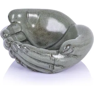 Vintage Green Artistic Glossy Smooth Ceramic Sculpture Hands Bowl - Oddly Shaped Decorative Ceramic Bowl for Kitchen & Tableware, Succulent Planter, Ceramic Bowls, Decorative Bowls