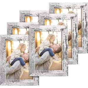 Rustic Picture Frames 5x7 Set of 6, Distressed White Composite  Farmhouse Photo Collage Frame For Wall Decor Mounting or Table Display