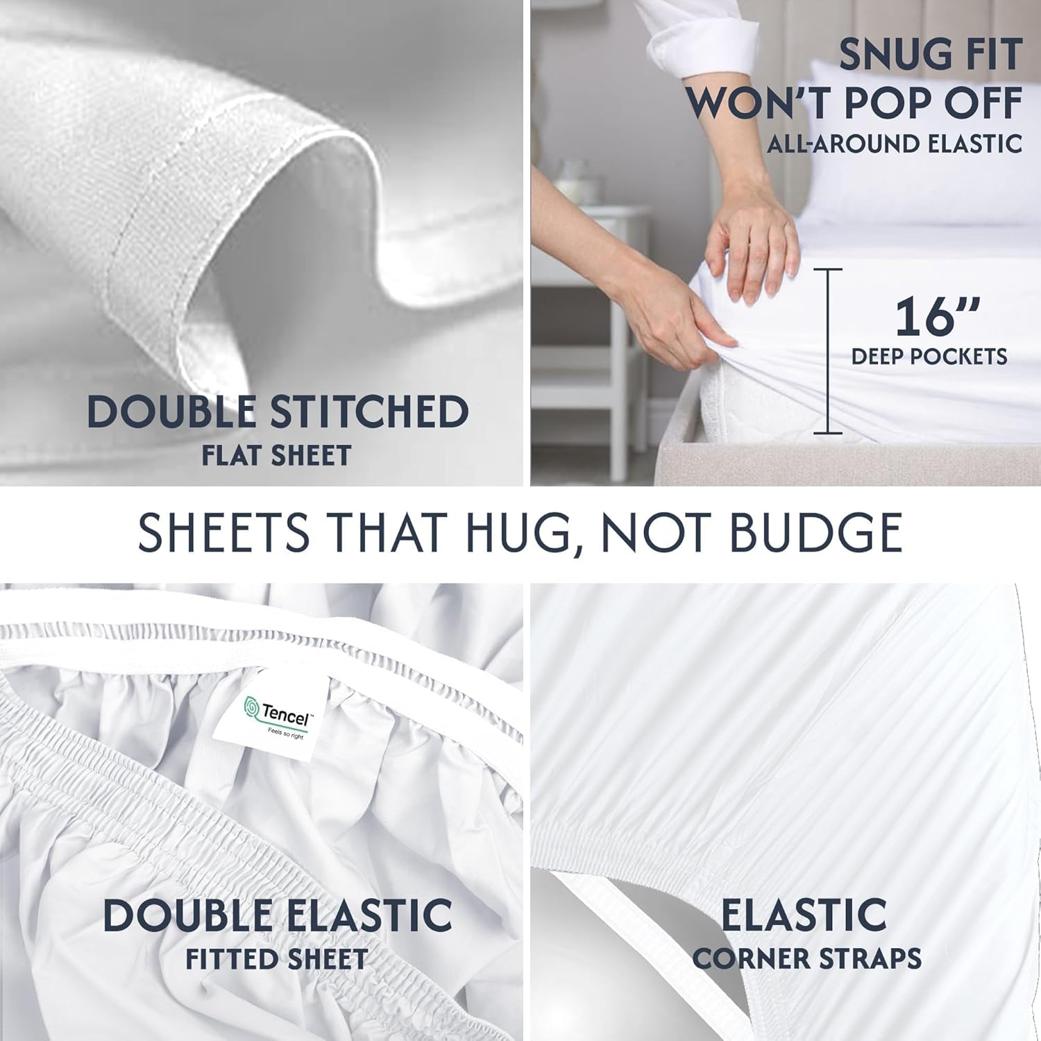 Eucalyptus Sheets – 100% Tencel Sheets, 300 TC Ultra-Soft, Breathable Percale Weave, 4-Piece Bedding Set for a Refreshing, Comfortable Sleep (White, King)