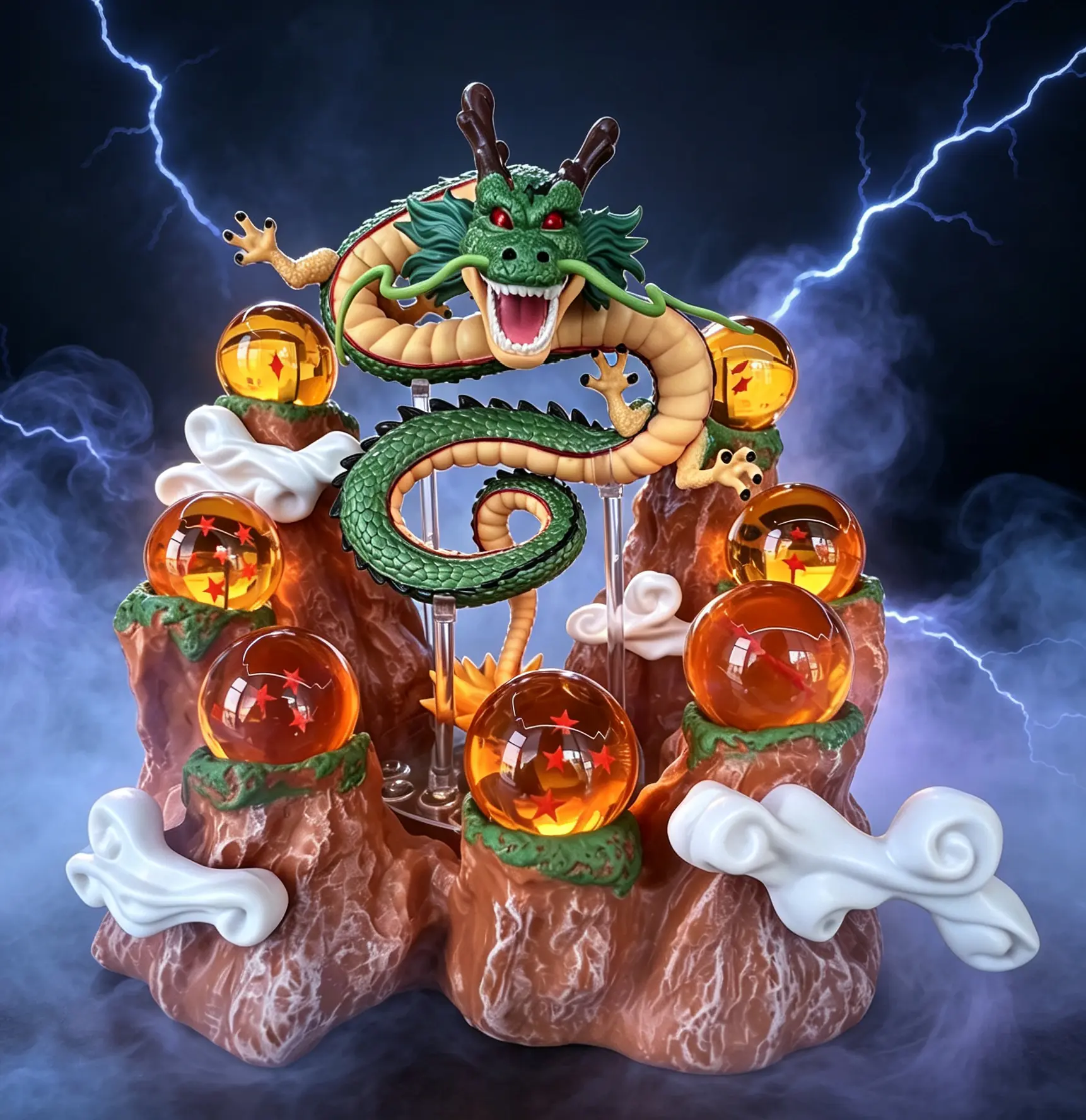 DBZ 15cm Resin Dragon Statue Set with 7 Pcs 3.5cm Star-Patterned Crystal Spheres, Mountain & Acrylic Display Stand, Gift Box Packaged, Lucky Home Decor Collectible for Valentine's Christmas Halloween & Business Gifting
