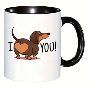 Funny Dachshund ceramic coffee cup/Heavy Mug/teacup with I love Sausage dog pictures, perfect gift for dog lovers, suitable for all beverage cups, fun animal design, durable ceramic cup, ideal choice for holiday gifts