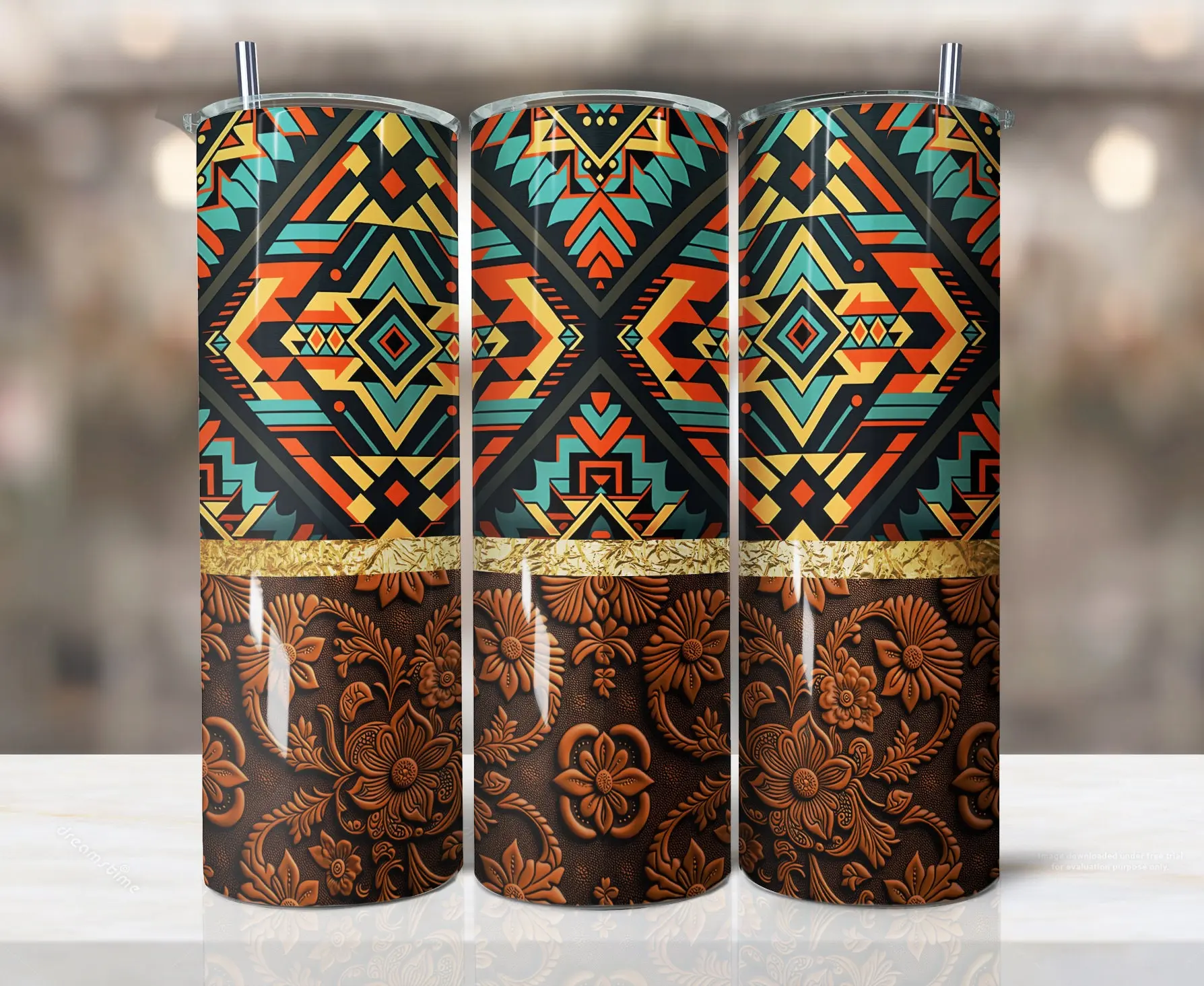 Aztec Tumbler, Seamless AZTEC 20oz Skinny Tumbler Wrap, Seamless Leather Tumbler Template, Western Tumbler