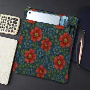 1PC Floral Pattern Zippered Print Book Cover - Book Protector & Storage Bag, Front Pocket for Students, Teachers, Office Supplies.
