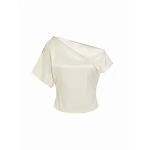 Cider Satin Asymmetrical Neckline Metal Detail Blouse SwimWeek