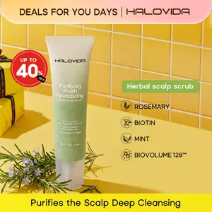 Halovida BIOVOLUME128, Biotin, Rosemary Mint Herbal Scalp Scrub Shampoo for Scalp Calming, Natural Volume Boosting, Deep Cleansing & Hair Refreshing All-in-One,Gentle,Paraben-Free, Gentle Formula,Holiday Haul, 150g summerwins