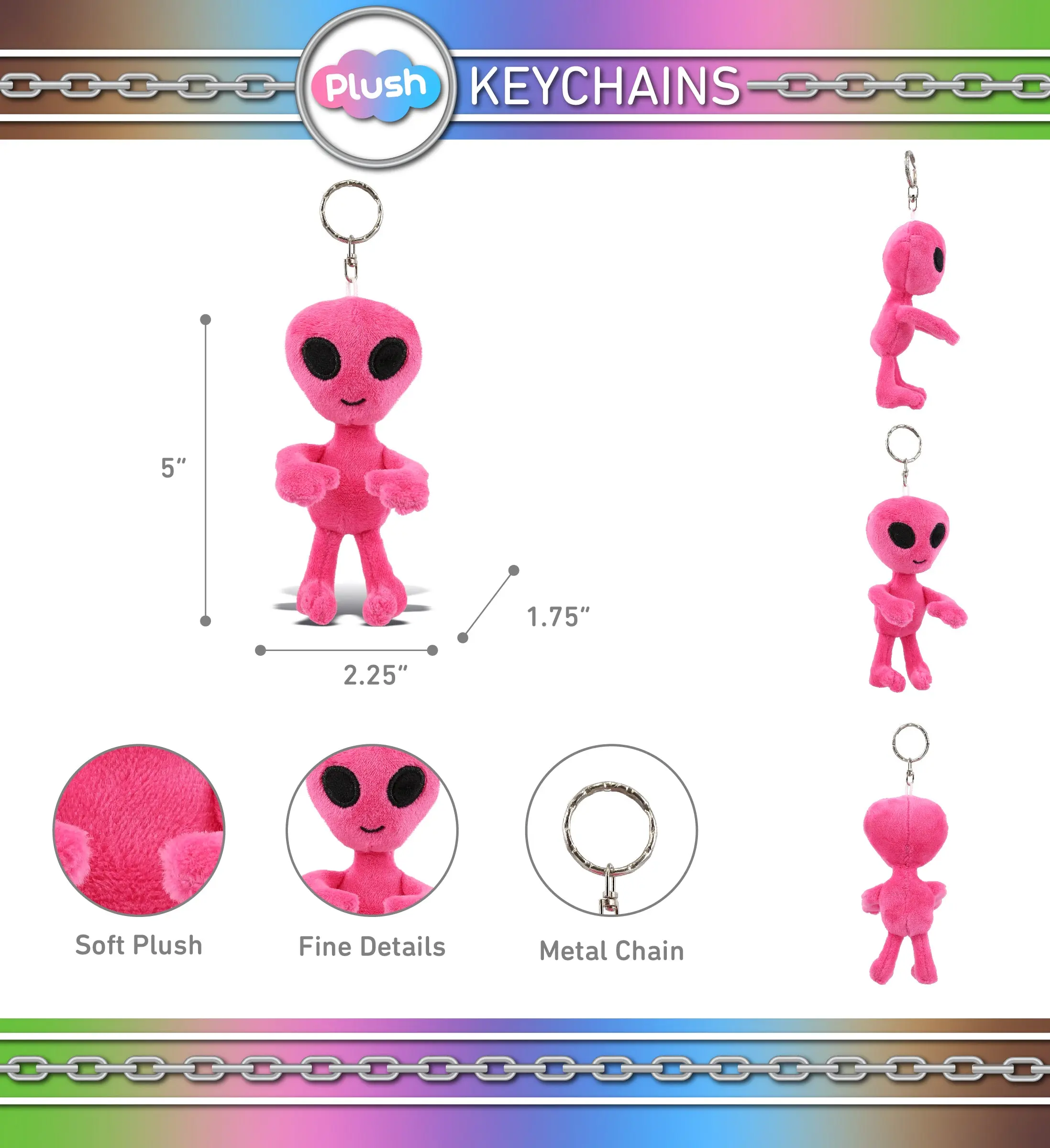Pink Polyester Fluffy Alien Face Fluffy Keychain - Key Charms, Stylish Keyring for Daily Use Bags, Chain-Attached Fashion Accessory for Character Plush Keychains Enthusiasts & Plush Accessory Lovers