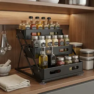 Spice Rack Organizer for Cabinet - 3 Tier Adjustable Cabinet Spice Organizer Easy Visibility - Spice Organizer for Cabinet Countertop Cupboard Pantry Organization (White)