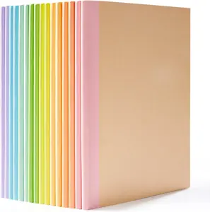 16 Pack Bulk Composition Notebooks, Kraft Cover Lined Blank College Ruled Travel Journals with Pastel Color Spine for Women Students Office, 60 Pages, 8.3"x 5.5" A5, 8 Pastel Colors