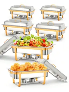Gaomon 6-Pack Gold 8QT Chafing Dish Set with Foldable Frame, Complete Catering Solution for Large Parties