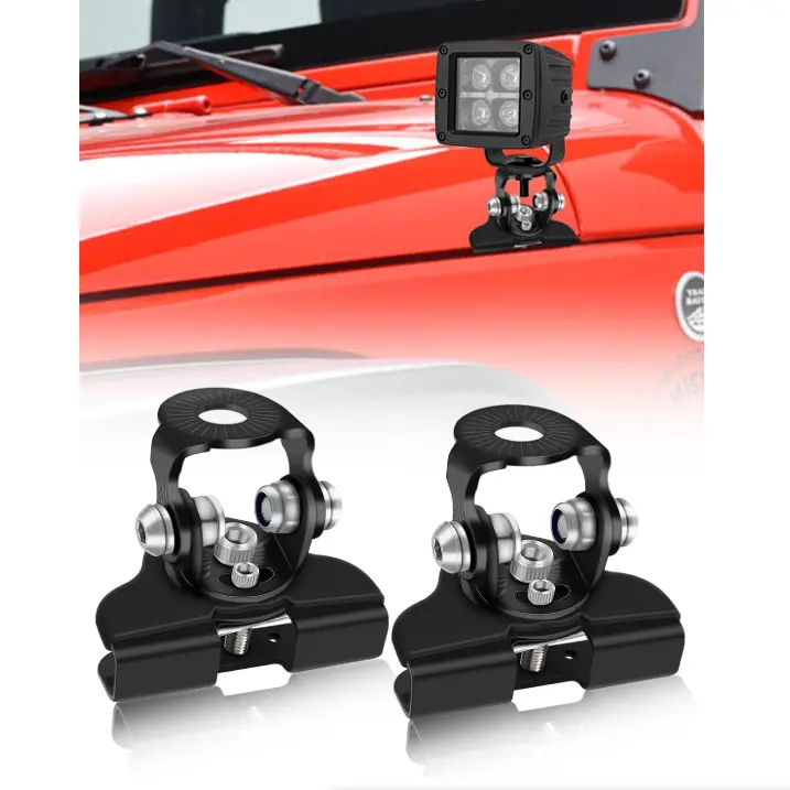2-Piece Stainless Steel LED Light Bar Mounting Brackets, Universal Adjustable No-Drill A-Pillar/Hood Clamp Holder for Truck, Automobile, Most Cars, Durable Hardware, Easy Installation, Protective, Shock-Resistant (a Pair)