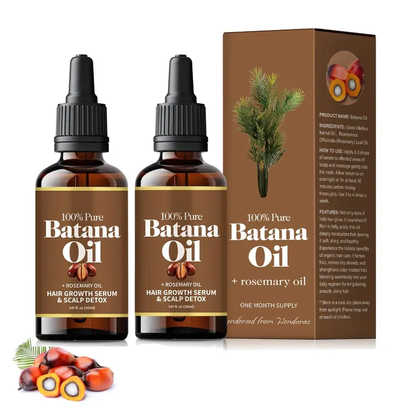100% Organic Batana Oil Serum Pack (3PCS) - Rosemary-Infused Scalp Stimulator, Formaldehyde-Free Hair Growth Oil for Adults, Anti-Thinning, Thicker Looking Hair Care Treatment