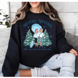 Two Sisters White Christmas Sweatshirt Cotton Long Sleeve
