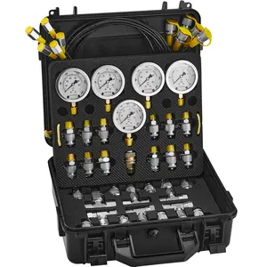 Hydraulic Pressure Test Kit, 10/100/250/400/600bar, 5 Gauges 13 Couplings 14 Tee Connectors 5 Test Hoses, Excavator Hydraulic Test Gauge Set with Carrying Case for Excavator Tractors Machinery