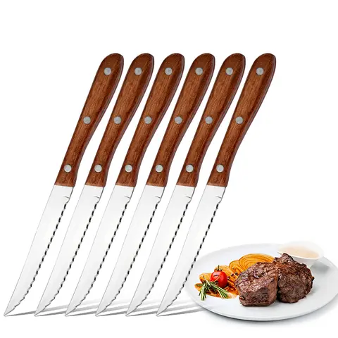 6 Piece Steak Knife Set for Cutting Steak for Cutting Wings for Cutting Turkey for Cutting Fruit for Outdoor Camping Picnic High Quality Steel