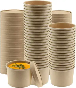 NYHI Kraft Paper Soup Storage Containers With Lids | 8 Ounce Insulated Take Out Disposable Food Storage Container Cups For Hot & Cold Foods | Eco Friendly To Go Soup Bowls With Vented Lid | 50 Pack