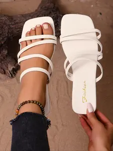 Women's Fashionable Plain Color Slides, Casual Comfortable Flat Sandals for Summer, Lightweight Breathable Shoes for Daily Wear, Girl