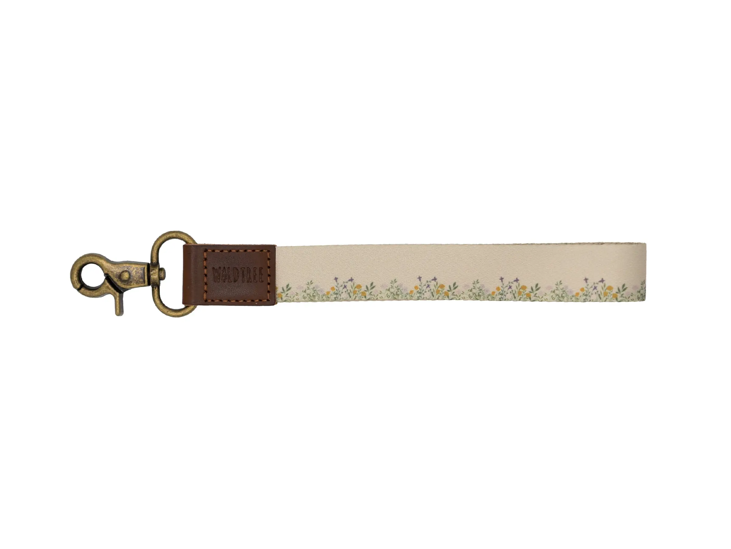 Flower Field Wristlet Keychain with Bronze Hook and PU Leather Strap, Lightweight and Durable,          for Keys, Fob, Wallet, Phone, etc.