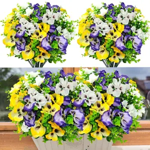 Pansies Artificial Flowers for Outdoors UV Resistant 12 Bundles Silk Pansy Plastic Fake Plants Flowers for Home Outside Garden Window Box Patio Planter Porch Decor Plastic Flower Decoration Plastic Faux Flowers