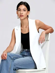 Women's sleeveless suit vest, casual open-front summer jacket, decorative pockets, sleeveless suit jacket, casual sleeveless vest, solid color vest, slim-fit sleeveless vest.