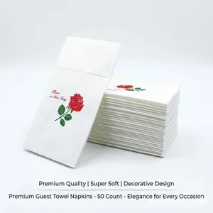 50 pack Elegant Rose Floral Airlaid Dinner Napkins, Disposable White Paper Guest Towels with "Have a Nice Day" Greeting, Soft & Absorbent Lint-Free Napkins for Home, Events, or Restaurants