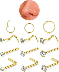 DEYLINA Nose Rings Hoop and Nose Studs Sets for Women Men,Hypoallergenic 316L Surgical Stainless Steel Hinged Clicker Segment Nose Rings Hoop Helix Cartilage Daith Tragus Sleeper Earrings Silver Gold Black L  Nose Studs Real Body Piercing Jewelry