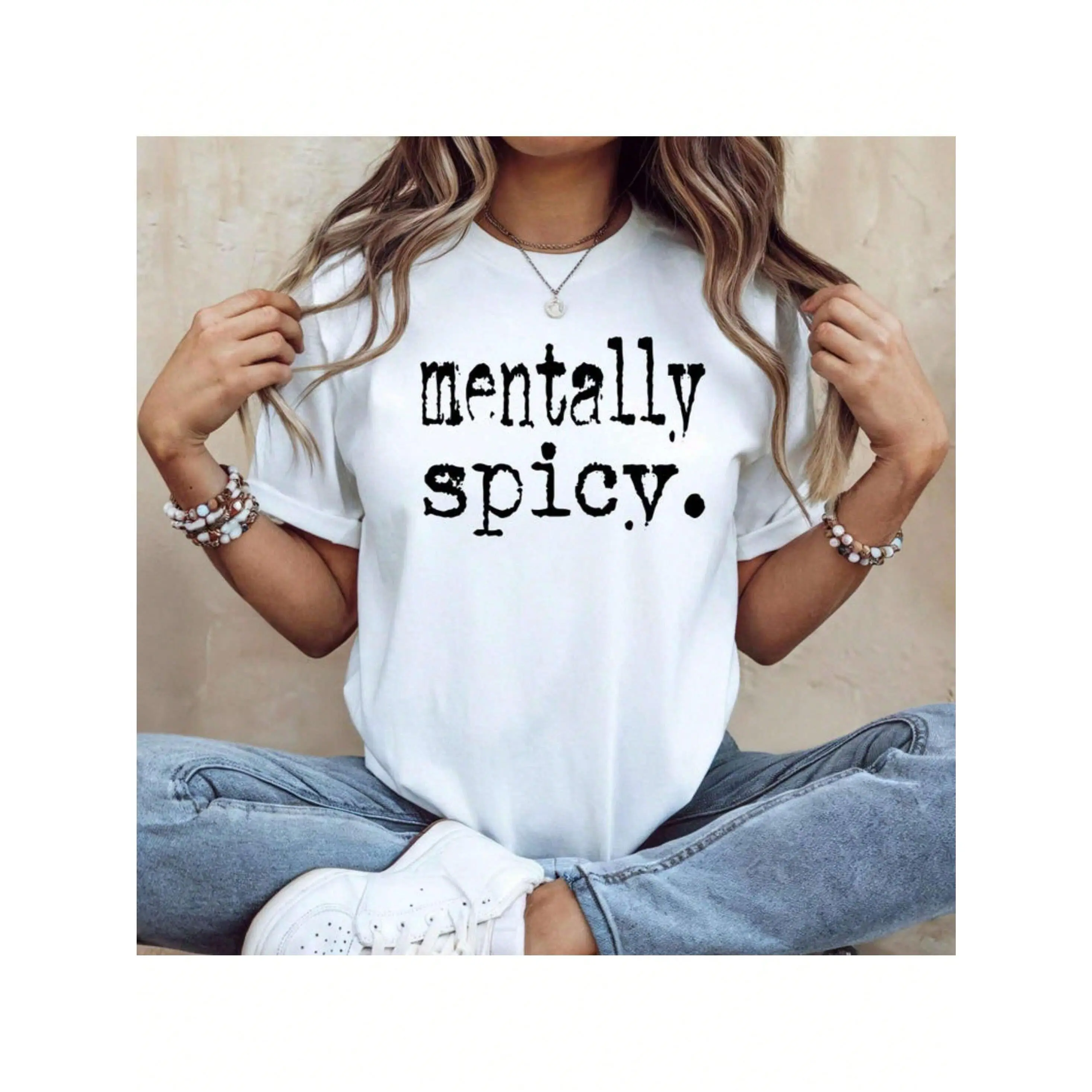 Tshirt Mentally Spicy, Mental Health Shirts, Mental Health Matters Shirt, Inspirational Shirts Women, Mental Health Awareness,Anxiety Shirt Workout Shirts Women,Round Neck Printed T-Shirt Graphic Tees Women Tops