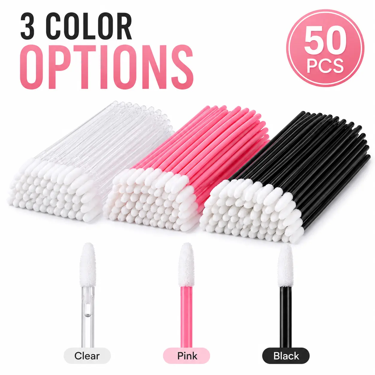 50 PCS Disposable Flocked Lip Brush Wands, Soft Precision Makeup Applicators for Lipstick, Lip Gloss, Concealer & Eyeshadow, Hygienic Beauty Tools for Professional MUAs, GRWM, Travel & Daily Touch-Ups